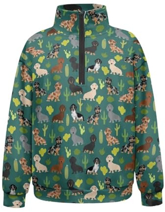 Belidome Damen Sweatshirts Pullover Tops Ohne Kapuze, Hund Kaktus, 42
