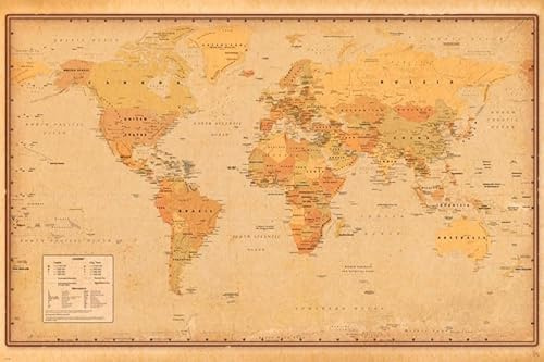 Harper Collins - Poster - Carte Vintage du Mond