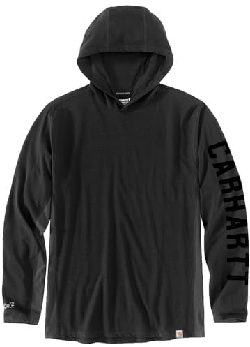 Carhartt Men's Force Relaxed Fit Midweight Long-Sleeve Logo Graphic Hooded T-Shirt, Black, X-Large