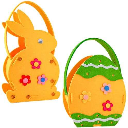 BOOSHMall 2 PCS Cesto Pasquale in Feltro, Cestini Pasquali con Manico, Nido Pasquale, Borsetta in Feltro con Coniglietto, per Caccia alle Uova di Pasqua di Bambini Festa di Pasqua
