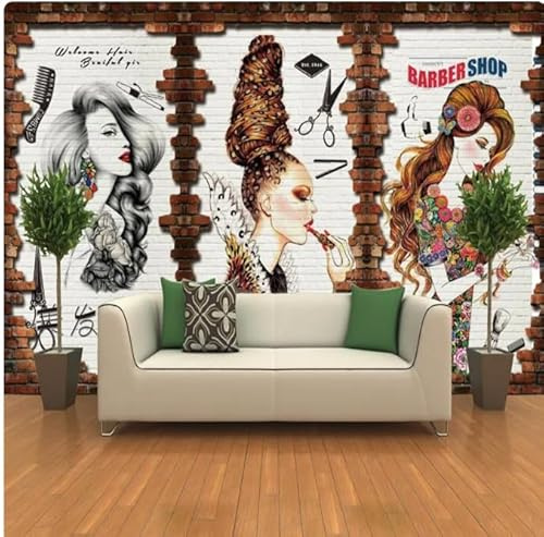 MOBYAT Papier peint 3D pour salon de coiffure, salon de beauté, décoration murale, papier peint 3D pour salon de coiffure, centre de coiffure, 3D, 150 x 105 cm