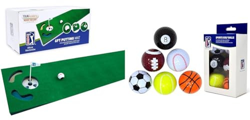 PGA Tour Unisex Golf Training Set - 6ft Putting Mat, Alignment Tool, Training DVD, 6 Fun Sport Golf Balls (Multicolor), Unisex