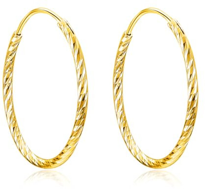 Creolen Ohrringe Damen 925 Sterling Silber Diamant-Cut Creolen Runde Ohrringe für Frauen Mädchen Unisex, Durchmesser 20,30,40,50,60mm (Goldener Durchmesser von 50 mm)