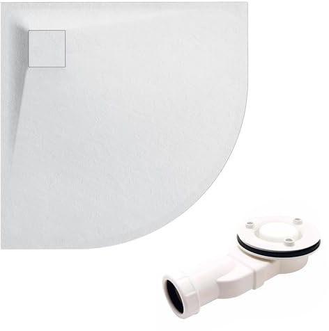 KOLMAN Duschwanne 90x90x3,2 VIDAR Weiß Verbundwerkstoff Duschtasse Viertelkreis, Steinoptik, mit Ablaufgarnitur Ø 90 mm