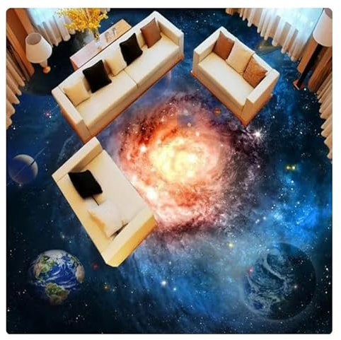 TUJU PVC 3D Bodenmalereien Schöner Sternenhimmel Universum Galaxy Vortex 3D Fliesen Bodenmalerei Selbstklebende wasserdichte Tapete*300cmx210cm(118,1x82,7inch)