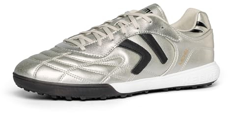 KELME Turf Soccer Shoes Mens Futsal Indoor Soccer Shoes Calf Skin Women Football Boots Arch Support Silver, 6