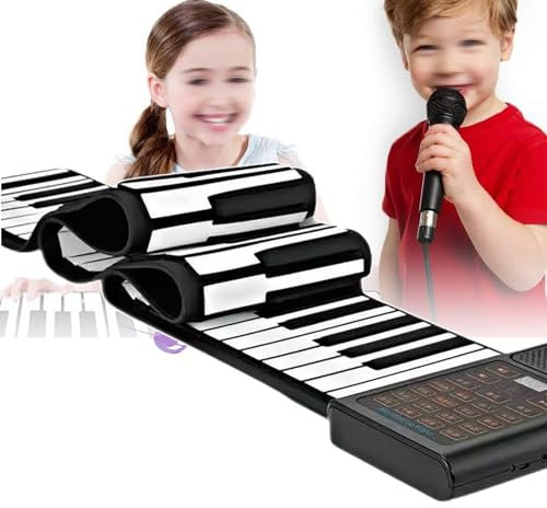 Roll Up Music Piano, 88-key Folding Hand-roll Piano, 9mm Keyboard + Bluetooth MIDI + Rechargeable + 128 Timbres And Rhythms + Supports Headphone Microphone