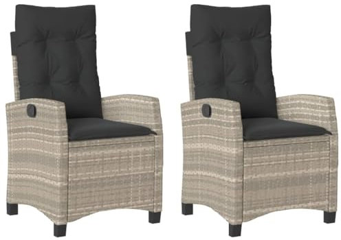 Willood Gartensessel mit Kissen 2 Stück Garten Liegestühle Verstellbar Hellgrau Poly Rattan