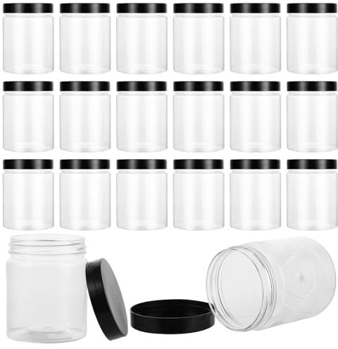 MUXHEL Set di 20 barattoli di plastica da 240 ml con coperchio, ermetici, con tappo a vite, set di barattoli per conserve con coperchio, barattoli di plastica per spezie, cereali, spezie