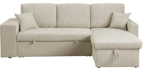 habitat et jardin Ecksofa reversibel aus Cord mit Schlaffunktion Axel - 3-Sitzer - Beige