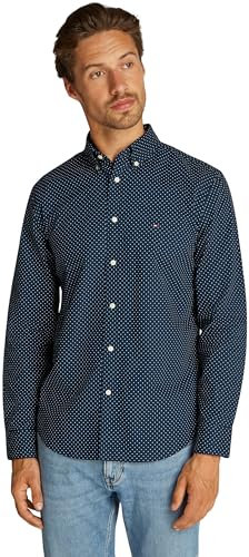 Tommy Hilfiger Men’s Flex Poplin Polka Dot Regular Fit Shirt, Blue (Night Sky/Multi Dot), L