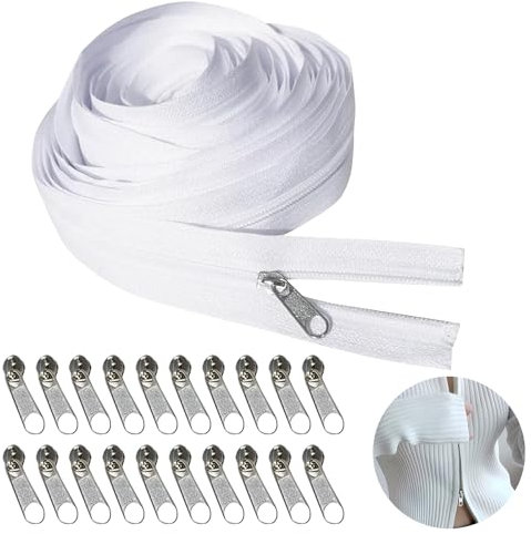 1 pezzo di cerniera infinita, cerniera bianca venduta al metro, cerniere invisibili, cerniere in plastica grossa, con 20 cerniere, per borse, decorazioni