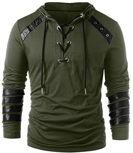 helymore Herren Gothic Steampunk Hoodie Mittelalter Ritter Langarm Nähte Rüstung Vintage Sweatshirt Pullover, M