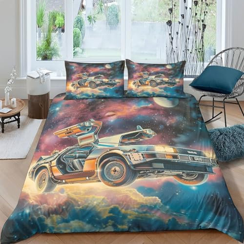 WXMMoney Bettwäsche-Set „Zurück in die Zukunft“ für Kinder und Erwachsene, Design-Dekoration, Bettbezug für Jungen, Mädchen, Teenager, Jugendliche, dekorativer Bettbezug für Doppelbett (200 x 200 cm)
