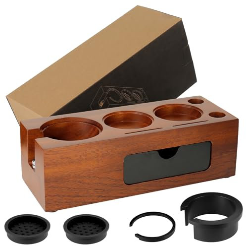 Mucek Tamperstation 58mm, Tamper Station 51~58mm Holz für Barista Zubehör, Coffee Tamperstation Holz für Coffee Tamperstation Siebträger Einstellbare 7 Hole Walnut