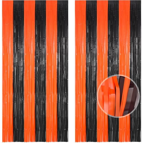 BRAVESHINE Halloween Party Decorations Photo Booth Props Party Backdrop - Orange Black Foil Curtain Streamers Backdrop Door Curtain for Kids Halloween Decorations Indoor Outdoor