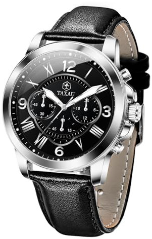 Taxau Multifunktions Lederuhren für Männer Luxus Kleid Männer Chronograph Uhren Schwarzes Zifferblatt Luxus Business Armbanduhren Wasserdicht Luminous Reloj para Hombre