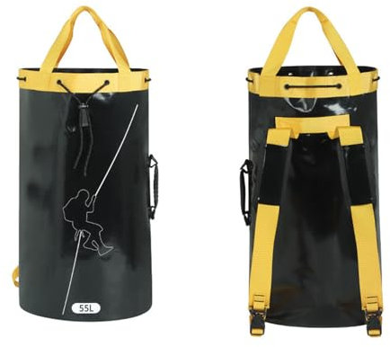 BBTISG Rock Climbing Rope Storage Bag, Bucket-Style Bag with Drawstrings Rope Storage Bag Climbing Rope Bag for Outdoor Rock Climbing, Tree Arborist, Mountaineering, Caving (Black, 55L)