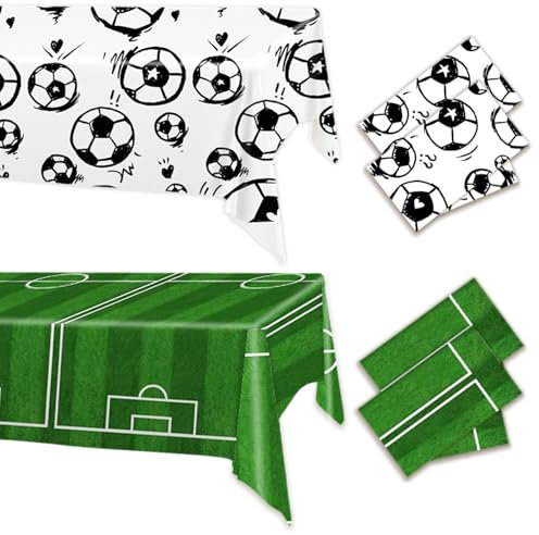 Fussball Tischdecke, Fussball Geburtstagsdeko Tischdeko, Soccer Sport Partytischdecke Tischtuch für Fussball Geburtstag Deko Junge, Fußball Events Party, Kinder Party Dekoration, 130*275cm (4 Stück)