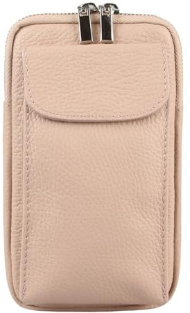 Made in Italy Damen Leder Tasche Handytasche Umhängetasche Geldbörse Schultertasche Brieftasche Smartphone Geldtasche Ledertasche Crossbody Abendtasche Handy bis 6,5 Zoll Rosa