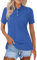 Damen Poloshirt Kurzarm Damen Poloshirts Kurzarm Polohemd Schnelltrocknend Golf Tennis Shirts Leicht Sport T-Shirts Sommer Tops Atmungsaktiv Fitness Laufshirts mit 1/4 Knopfleiste XXL 01-Blau
