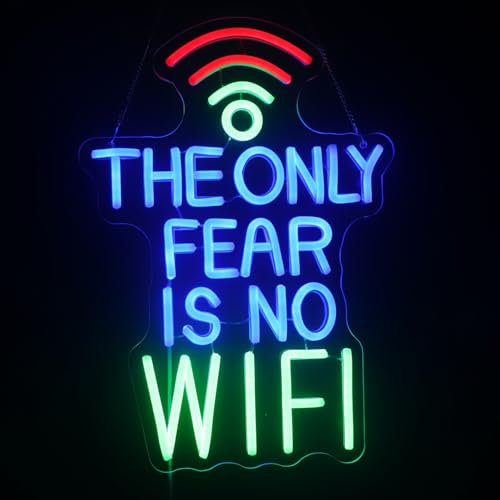 The Only Fear Is No WiFi-Spiel-Neonschild, LED, dimmbar, Neonlichter für Bar, Spielzimmer, Heimkunst, Wanddekoration, Party, Wohnzimmer, Dekoration