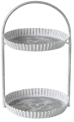 Etagere ANELLA grau weiß aus Zink runde Dekoetagere Metall H36cm mit Sternen und Herz