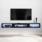 Bixiaomei Floating TV Stand with LED Lights, 47'' Solid Wood Wall Mounted TV Cabinet with Glass Door, Mid-Century Entertainment Media Console Center Large Storage Shelf Under TV (47.24IN, Black)