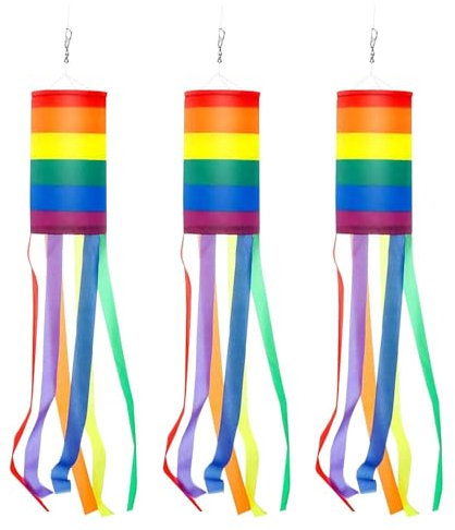FFDHWU 3 pieces rainbow striped windsocks, outdoor decorative windsocks, hanging wind chimes, cylinder rainbow flags, colorful garden decorations