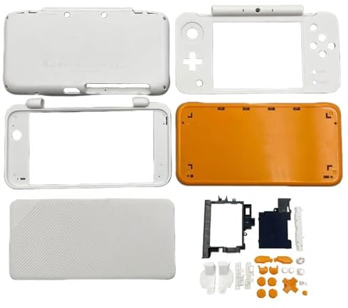 Hzxkqmil Replacement Housing Shell Case Kit for Nintendo New 2DS XL/New 2DS LL Console, DIY Front Back Cover Frame Plates with Buttons Set (White + Orange)