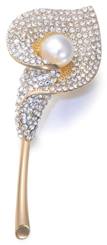 Spilla a forma di fiore da donna, con strass e perle di cristallo, accessorio regalo per mamma e moglie (giglio calla), 1.6inch, Rame
