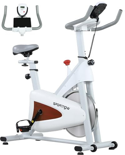 SPORTNOW Vélo d'appartement vélo stationnaire silencieux avec selle et résistance réglables, moniteur LCD, support de tablette, vélo d'exercice d'intérieur pour entraînement cardio à domicile, blanc