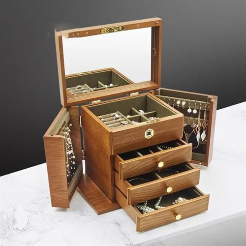 Schmuckkästchen Holz Möbel Große Kapazität Schmuck Box Halskette Ohrringe Ring Fingerabdruck Sperren Lagerung Box Nordic Holz Lagerung Boxen Moderne Schmuckkasten Groß Jewelry Box(Type-G)