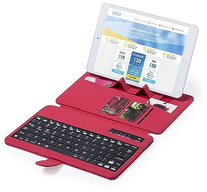 GLOBAL APPLIANCES Tastiera Bluetooth con custodia supporto universale tablet e telefoni - ricaricabile 1000 mAh, QWERTY, in ecopelle premium, chiusura magnetica e porta carte di credito - compatibile