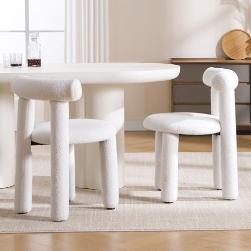 Ya-Home Esszimmerstühle 2er Set aus Kunstfell Küchenstühle mit Rückenlehne modern Polsterstuhl ohne Armlehne für Esszimmer/Wohnzimmer, Weiß