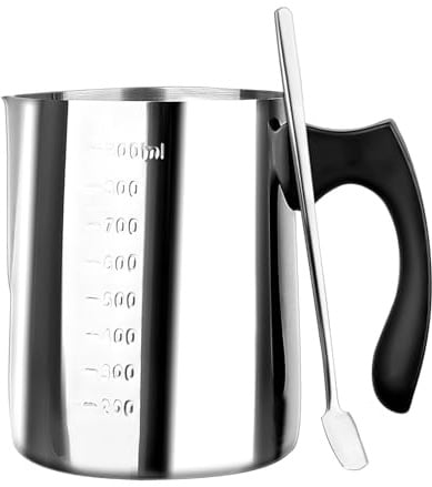 BDHYYM 900 ml Kerzenwachs Schmelztopf, Edelstahl Kerzenherstellung | Wachsschmelztopf mit Metalllöffel, Graduiert, Schmelztopf mit Hitzebeständigem Griff für Kerzenherstellung, Seifenherstellung