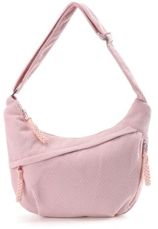 Valleycomfy Crossbody Bag Damen, Stylische Cord-Umhängetasche in Halbmond-Form mit verstellbarem Schultergurt – Ideal für Arbeit, Reisen (Rosa)