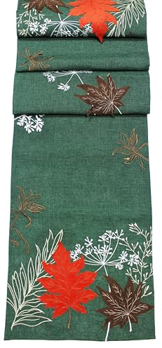 Autumn Meadow Embroidered Table Runner 14 x 75