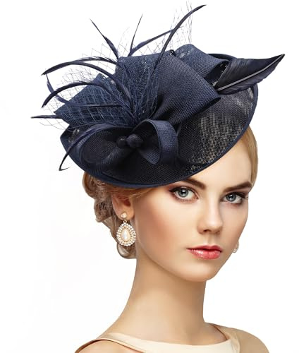 ETOFETE Damen Fascinator Kopfschmuck Haarreif für Karneval und Fasching Tea Party Hutte mit Abnehmbarer Kopfband Leichte Feder und Polyester Schwarz
