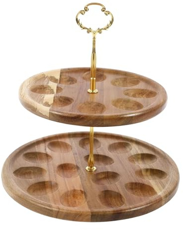 Ioensy 2 Tier Wood Egg Holder Versatile Tiered Tray Stand for Kitchen Cabinet Home