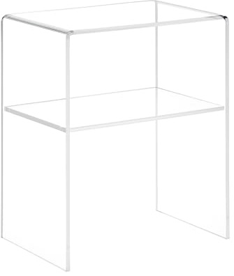 wonido Acryl-Glas Beistelltisch/Endtisch – Transparent, H60 × B50 × T38 cm – 10 mm Stärke, moderner Tisch aus klarem Acryl mit 2 Ablagefächern, belastbar bis 15 kg