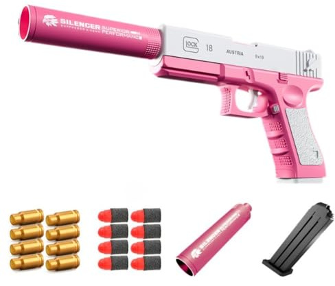 Schaumstoffpistole, Schaumstoff-Geschenkpistole, Schaumstoff-Softbullet-Werfer, mit Magazin und Softbullets sowie Hülsen, Geburtstagsgeschenk für Teenager(Pink and White)