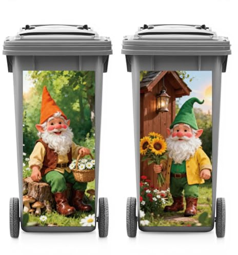 ANATTASOUL 2Pcs Dwarf Plant Spring Wheelie Bin Stickers for Bins Decorative | Waterproof,Dustbin Cover,14.9x 32.2,Adhesive,Large,Funny Decal for Bins, Fridge, Wall, Garden Outdoor, Indoor Decoration
