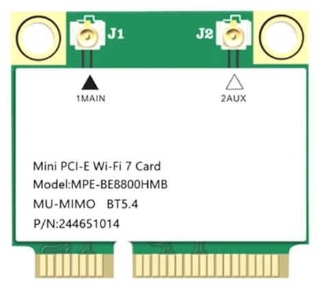 Veciado BE200 WiFi 7 Mini-PCIE Adapter Tri Band 8774M Carte de Réseau sans 2.4G / 5G / 6GHz WiFi 7 pour Win10 / 11