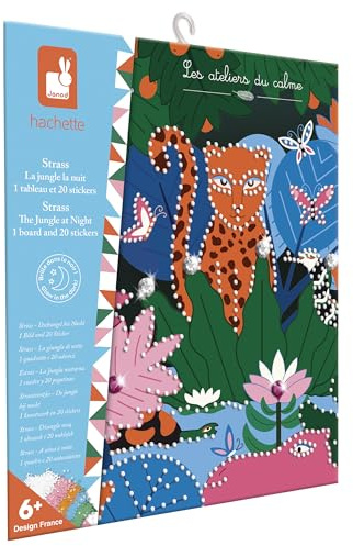 Janod – Set „Strass Diamond Painting Phosphorescents La Jungle“ – Kreativset mit Bild + Aufklebern zum Verzieren mit phosphoreszierenden Strasssteinen – DIY-Aktivität ab 6 Jahren