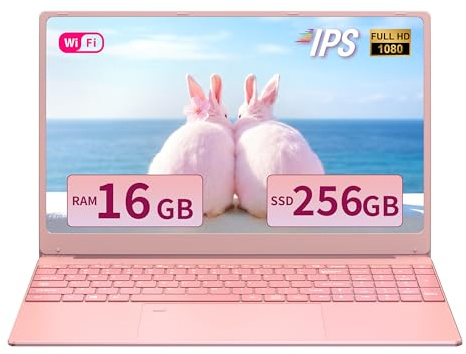 OMSERVB Computer portatile da 15,6 pollici FHD IPS in oro rosa, processore N5095 (fino a 2,9 GHz), 16 GB DDR4 RAM 256 GB SSD, tastiera retroilluminata, notebook portatile sottile per affari, studio e