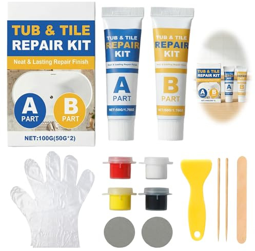 Peaflew Tile Repair Kit, Shower Tray Repair Kits, 100g Ceramic Tile Repair Kit, DIY Bath Paint for Chips Holes Dents Defects Scratches Cracks
