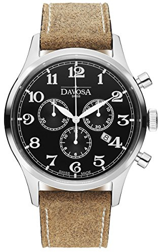 Davosa Swiss Heritage Chronograph Armbanduhr – Edelstahl Analog Wasserdicht Luxus Quarz Armbanduhr für Herren mit Lederarmband