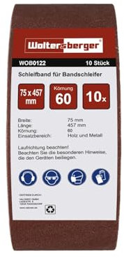 Woltersberger® Sanding Belts Pack of 10 | Size 75 x 457 mm | Grit P240 | Fabric Sanding Belt Sandpaper Belt Sander for Sanding, Filing, Sharpening and Rust Removal