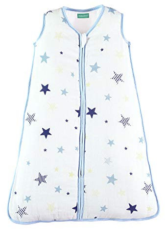 molis&co - Baby Schlafsack 2.5 TOG - Ganzjahres Schlafsack - Babyschlafsack Neugeborene - Premium-Musselin, ärmellos Winterschlafsack wattiert - Premium Qualität - Sternendruck (60 cm)